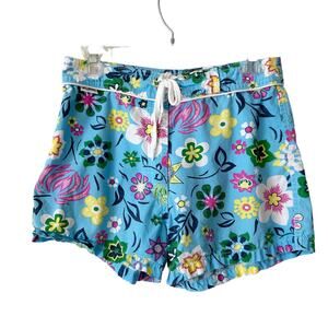 SYKO Board Shorts Women Size 5 Vintage 1990s Blue Tropical Print Made in USA Y2K